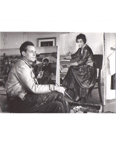 1955: Alberto Sughi al lavoro nello studio di Cesena